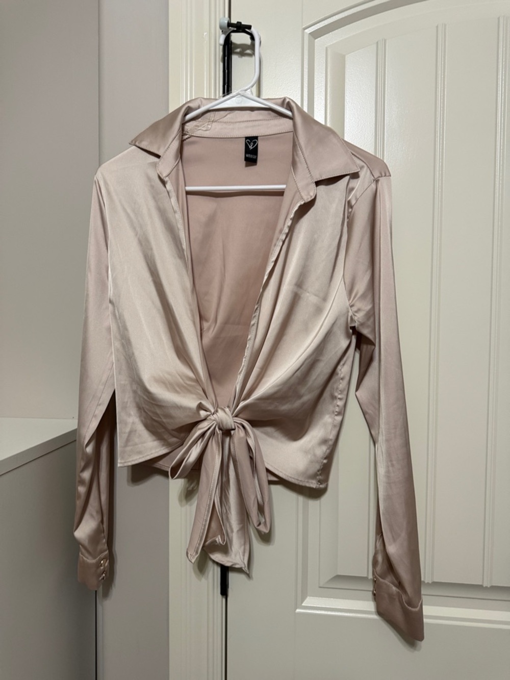 Windsor Blush Tie-Front Satin Button Down